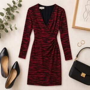 Hobbs London Odyssey Wrap Dress Red Black Zebra Print US 6 NWT